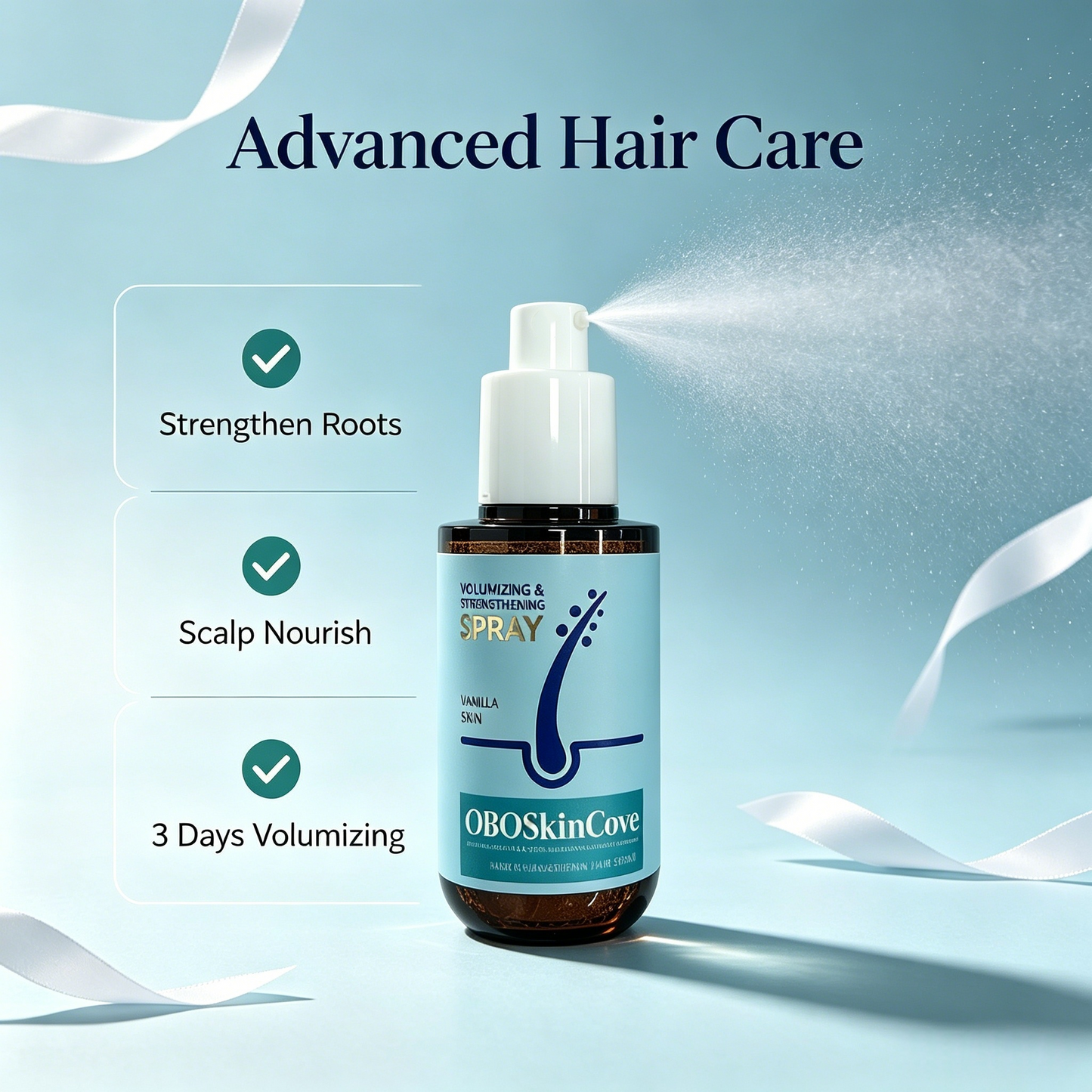 OBOSkincove Volumizing Hair Essence for Fine Hair, Paraben-Free Botanical Liquid, Strengthen Roots, Boost Volume, Light Dry Finish Unisex Haircare