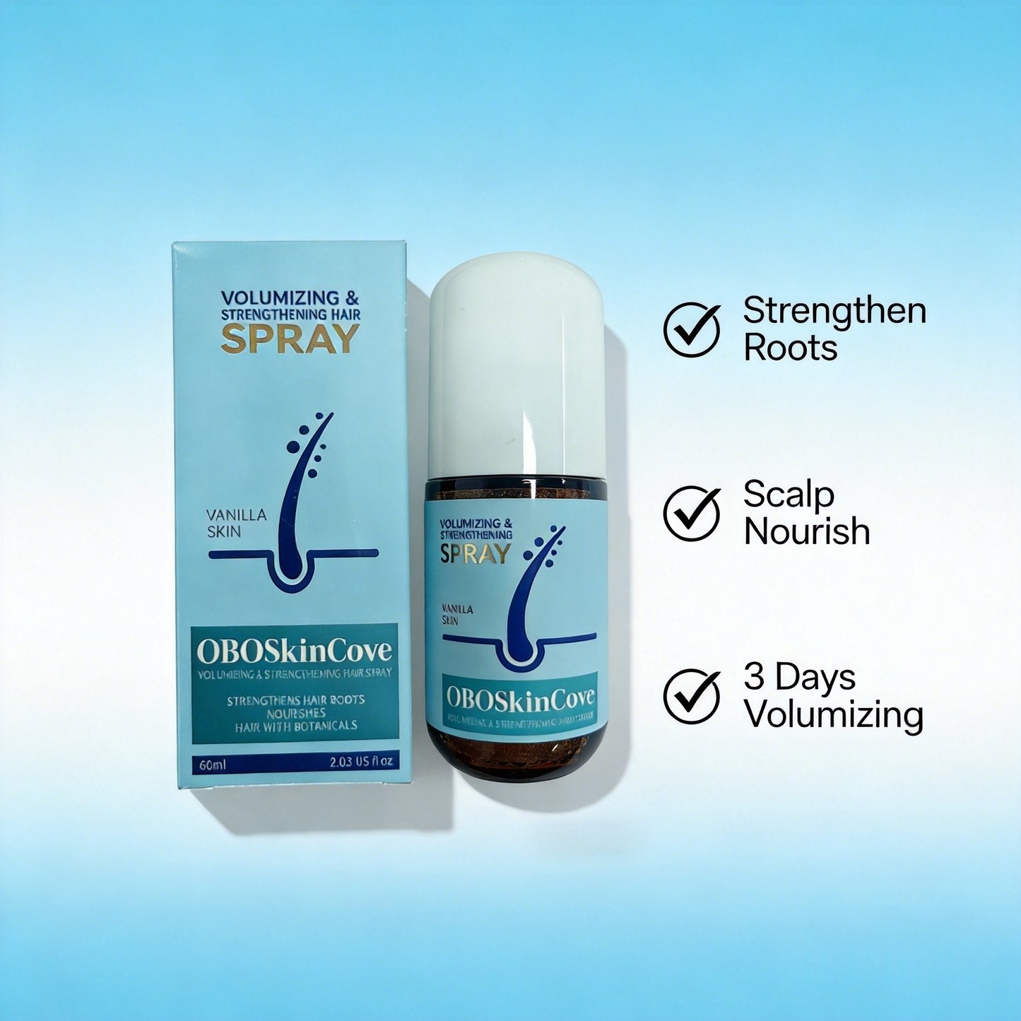 OBOSkincove Volumizing Hair Essence for Fine Hair, Paraben-Free Botanical Liquid, Strengthen Roots, Boost Volume, Light Dry Finish Unisex Haircare