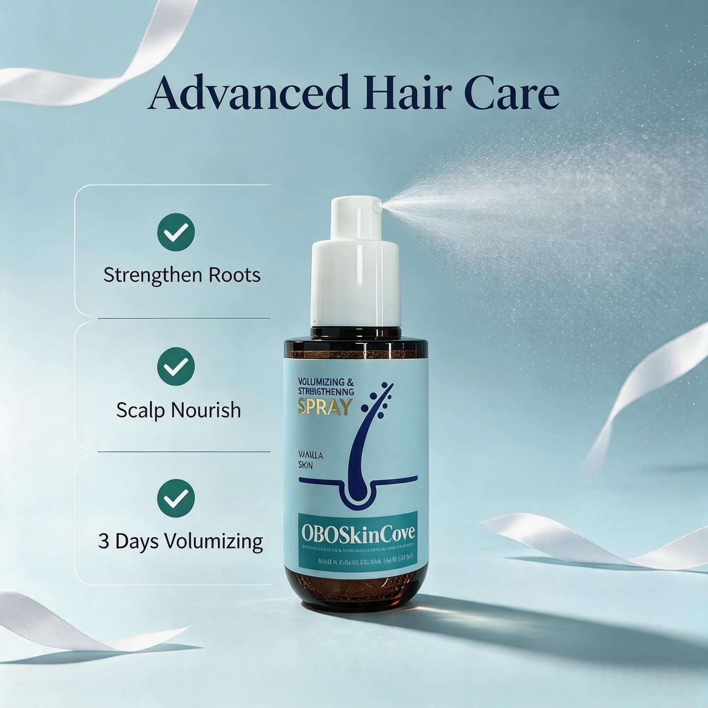 OBOSkincove Volumizing Hair Essence for Fine Hair, Paraben-Free Botanical Liquid, Strengthen Roots, Boost Volume, Light Dry Finish Unisex Haircare