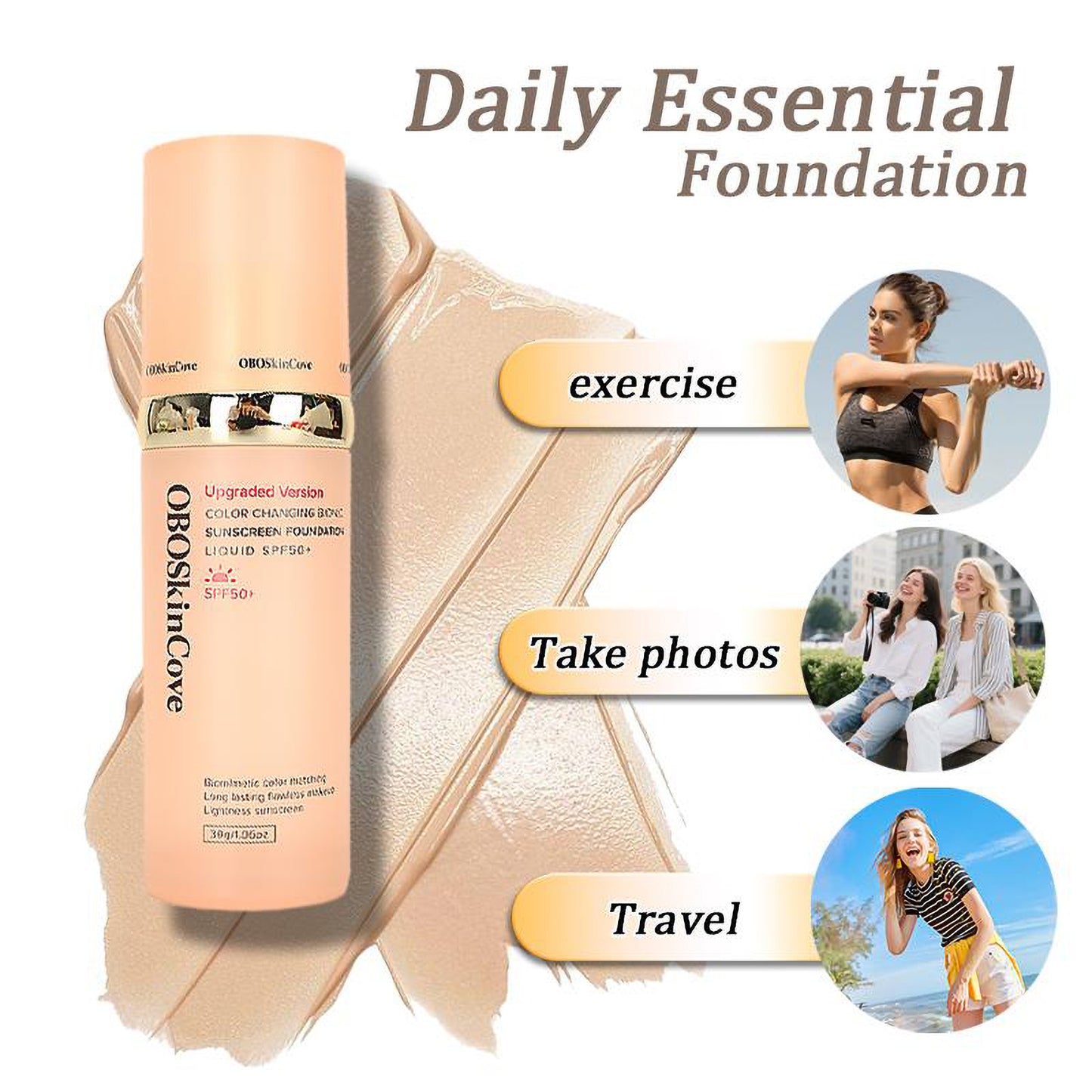 4-In-1 Foundation Liquid SPF 50+++ Moisturizing Even Skin Toning Color Medium Spectrum Hydrating Medium Full Coverage Concealer Waterproof for Gym Sports Dancing