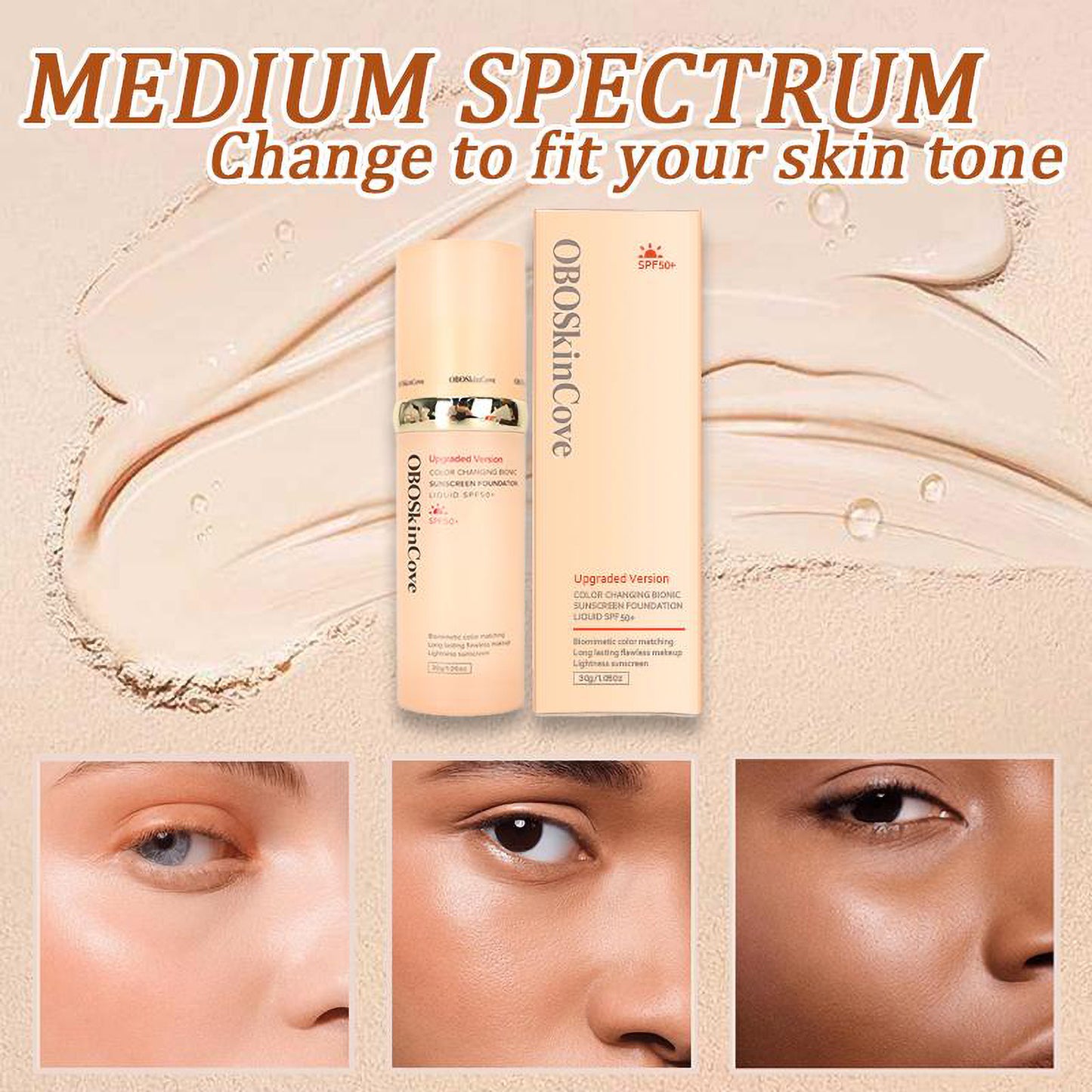 4-In-1 Foundation Liquid SPF 50+++ Moisturizing Even Skin Toning Color Medium Spectrum Hydrating Medium Full Coverage Concealer Waterproof for Gym Sports Dancing