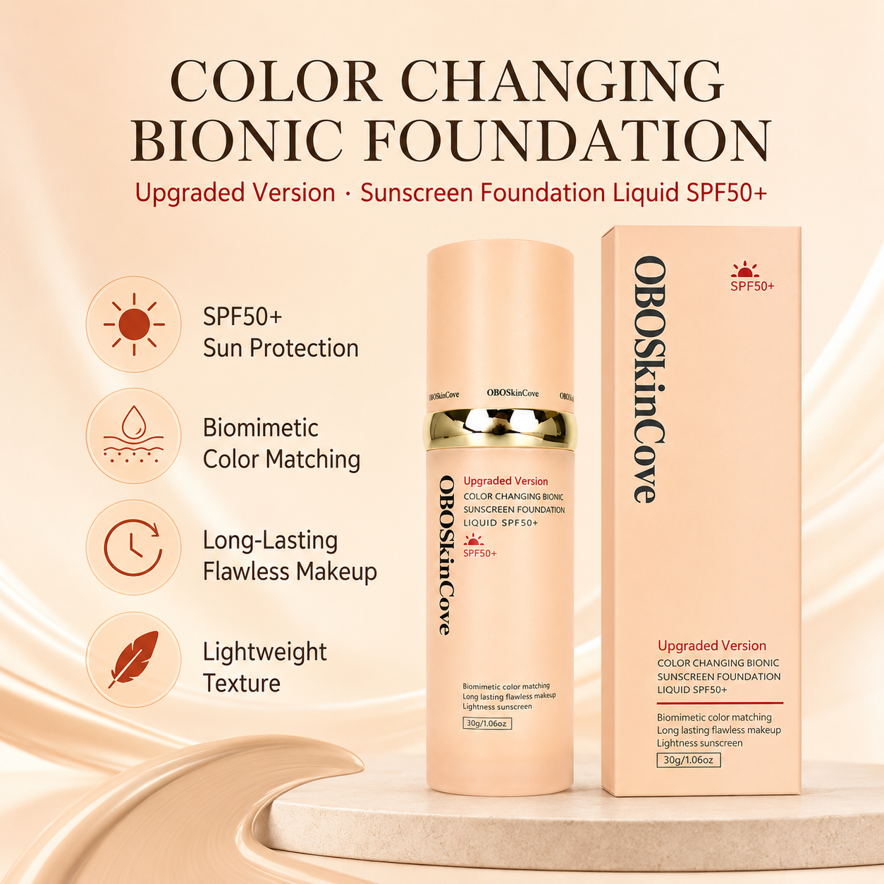 4-In-1 SPF50+++ Foundation, Waterproof Full Coverage Concealer, Moisturizing Evens Skin Tone, Hydrating Medium Shade for Sports & Daily Use