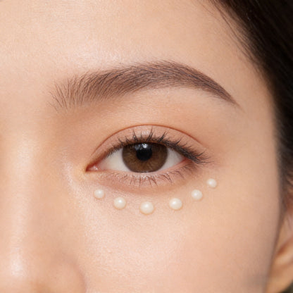 Demo of applying OBOSkinCove eye cream around the eye area, gentle patting method for better absorption and firming effect